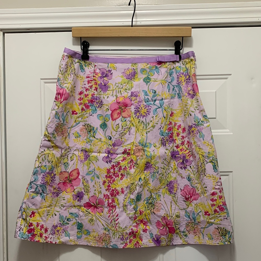 Rafaella Cotton Floral A-Line Skirt - Pink, Yellow, Purple Size 12